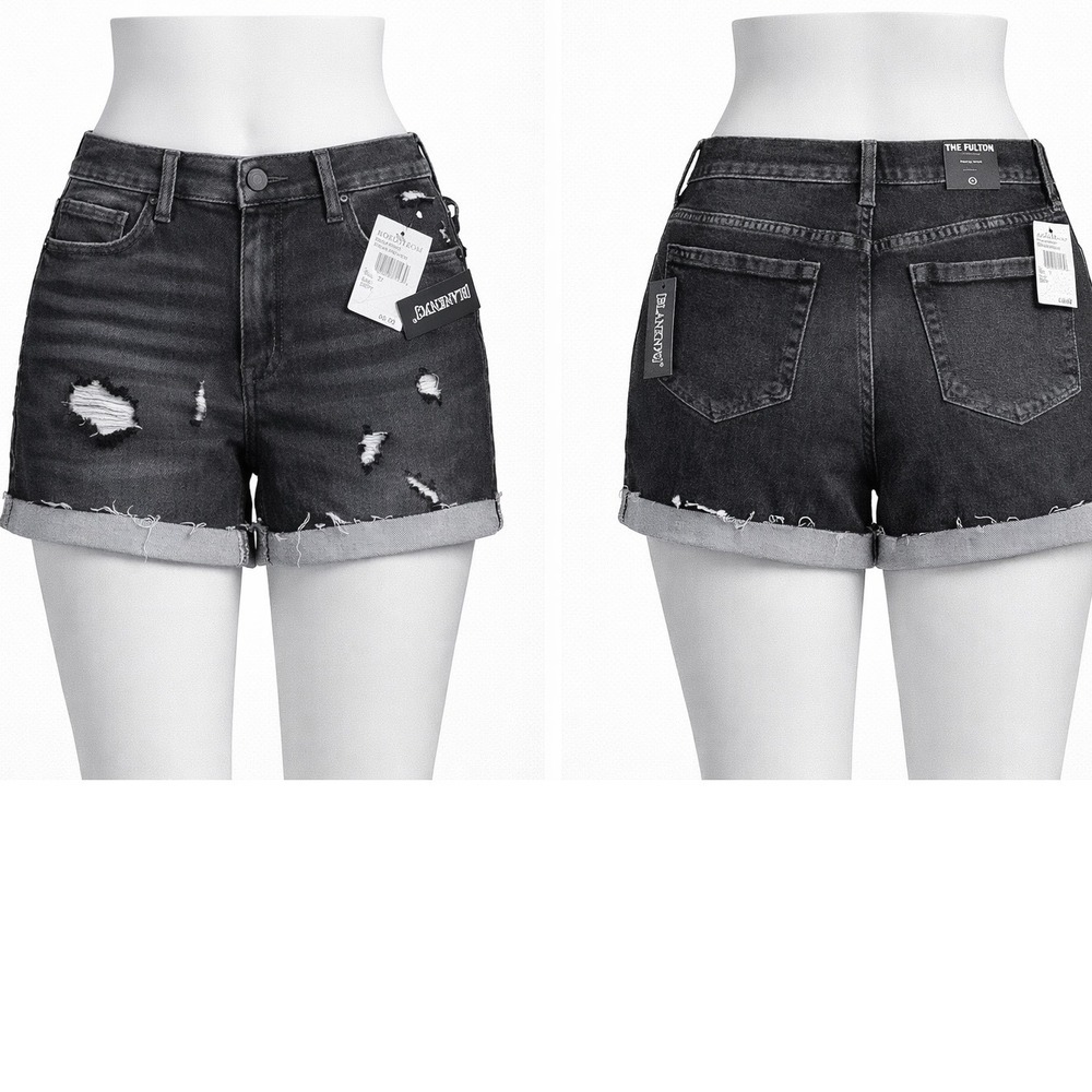 BlankNYC Distressed Black Jean Shorts Women's Size 27 Rolled Hem‎ NWT